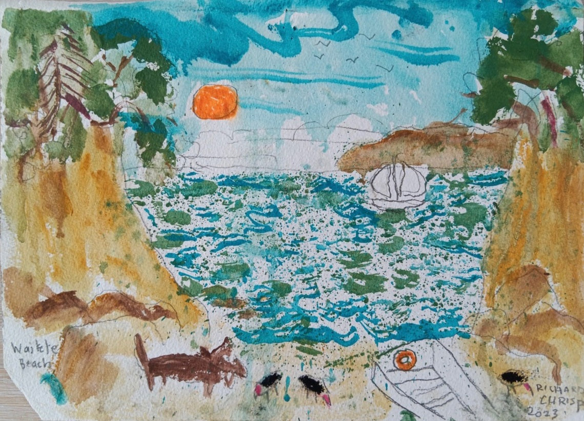 Waitete Beach with Tane by Richard Chrisp