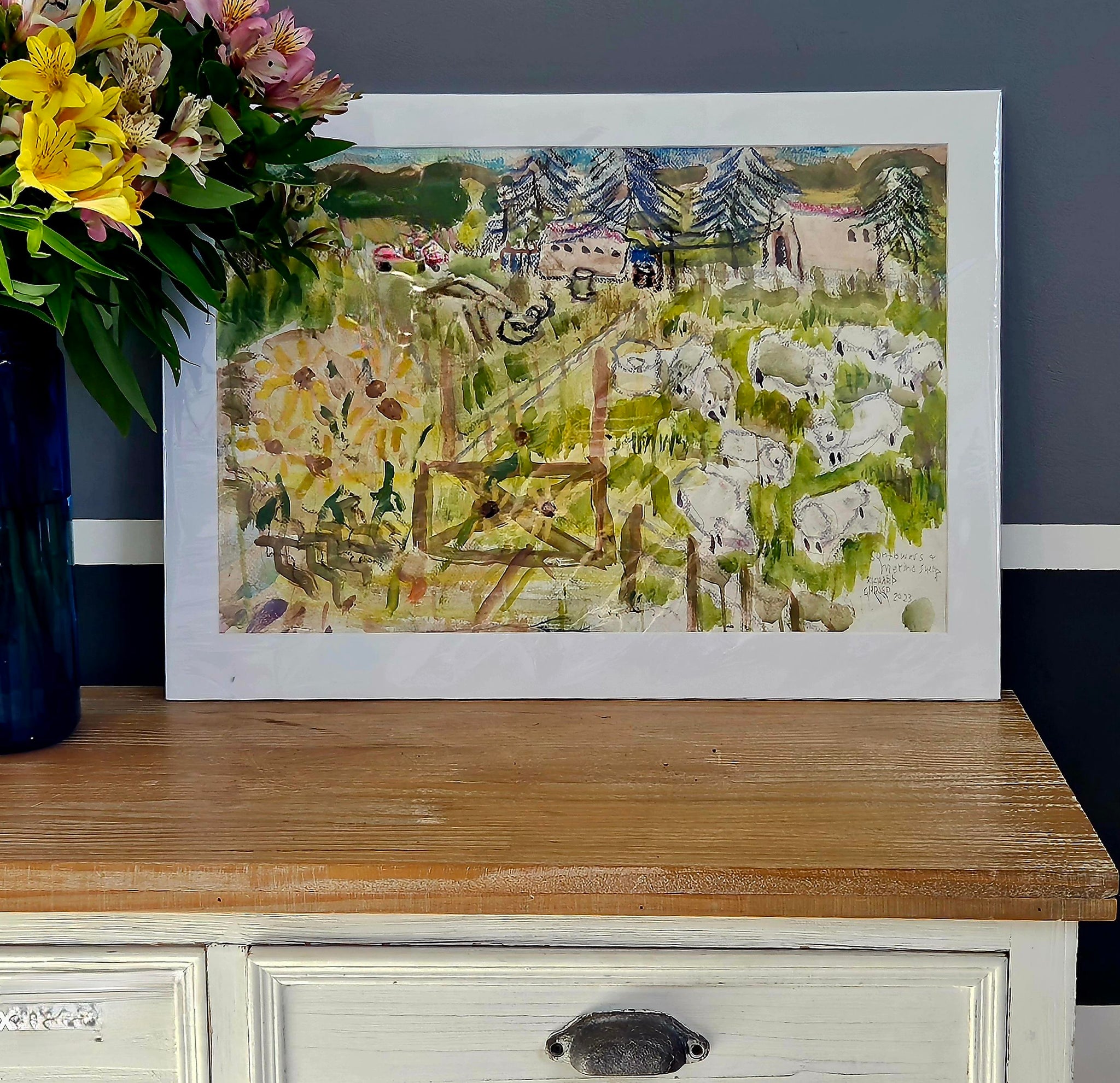 Sunflowers and Merino Sheep by Richard Chrisp
