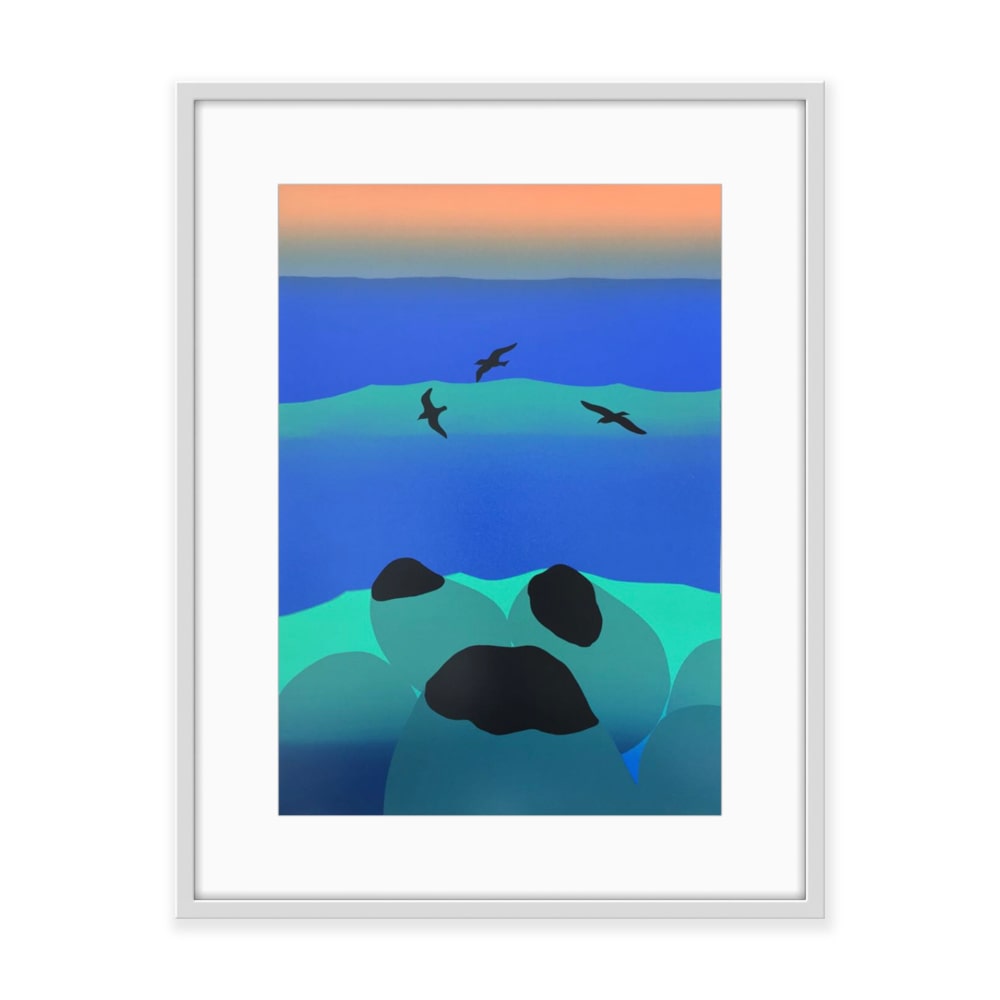 Three Dark Gulls, 3 Dark Rocks - Framed