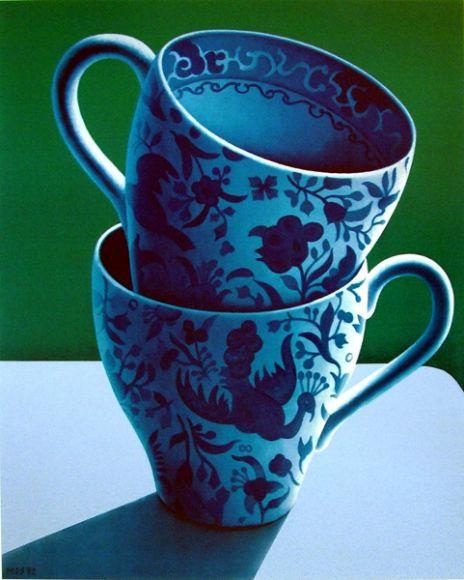 Two Blue and White Cups